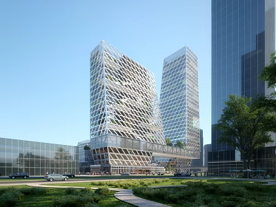 Modern High Rise Office Building With Glass Facade Design And Green Surroundings 3d model