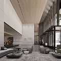 Modern Hotel Lobby With Wooden Ceiling Large Windows Comfortable Sofas And Green Plants