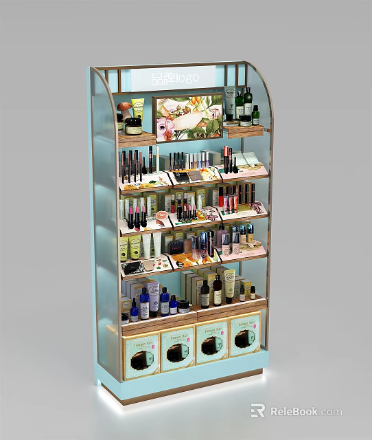 Retail Cosmetics Multi tiered Display Shelf Featuring Organized Makeup And Skincare Products 3d model 