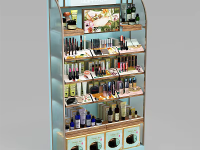 Retail Cosmetics Multi tiered Display Shelf Featuring Organized Makeup And Skincare Products 3d model