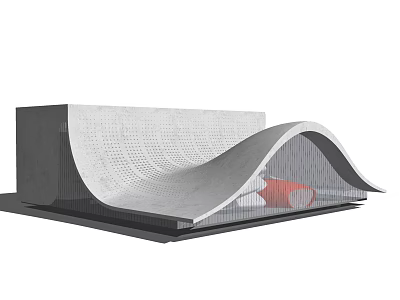 Modern Architectural Building With Wavy Concrete Roof And Glass Facade Elements 3d model