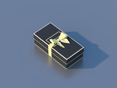 Elegant Black Gift Box With Golden Bow For Household Items Storage 3d model