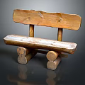 Rustic Natural Wooden Bench With Log Legs Plank Seat And Backrest