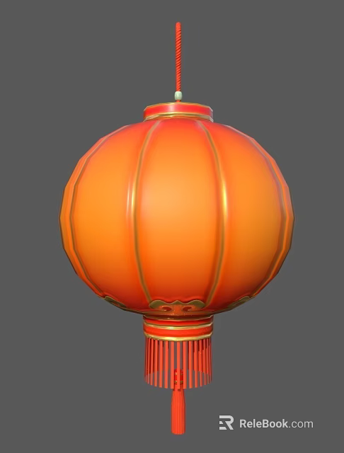 Traditional Chinese Style Orange Lantern Pendant with Golden Decorative Details 3d model 