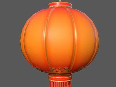 Traditional Chinese Style Orange Lantern Pendant with Golden Decorative Details 3d model