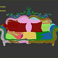 Classical Ornate Upholstered Sofa With Carved Wooden Frame And Patterned Cushions