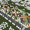 Scenic Garden Landscape Design Featuring Green Spaces Winding Paths And Diverse Buildings