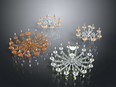 Elegant Crystal Chandeliers With Multiple Arms And Colorful Pendant Decorative Lights 3d model