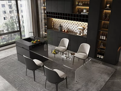 Elegant Modern Restaurant Interior With Luxurious Dining Table And Stylish Chairs 3d model
