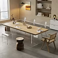 Modern Meeting Room Interior With Long Wooden Table Transparent Chairs And Bookshelf