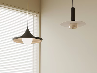 Modern Minimalist Interior With Two Stylish Pendant Lights And Window Blinds 3d model