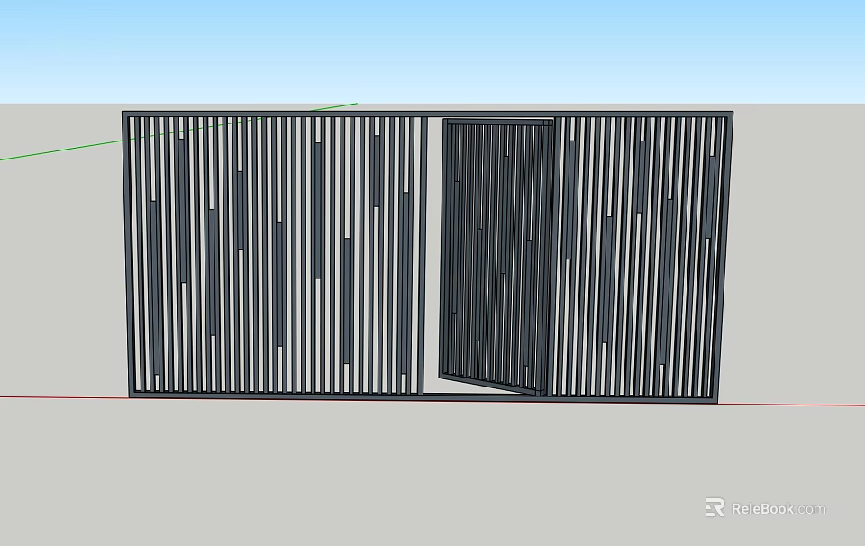 Black Modern Gate with Vertical Slats Grille Design in Open Position 3d model 