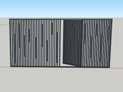 Black Modern Gate with Vertical Slats Grille Design in Open Position 3d model