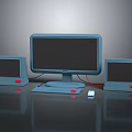 Modern Computer Setup With Main Monitor Small Screens Keyboard And Mouse