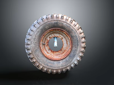 Worn Out Off Road Tire With Rusty Wheel Rim And Detailed Tread Pattern 3d model