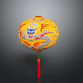 Traditional Yellow Lantern With Dragon Pattern And Red Tassel Furniture Decoration
