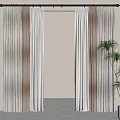 Modern Minimalist Curtains in White and Beige with Rod and Potted Plant at Room Entrance