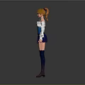Game Movie Character With Blonde Hair Blue White Corset Top Purple Skirt Long Socks Standing