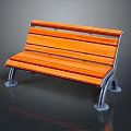 Outdoor Orange Wooden Slat Bench With Sturdy Metal Frame And Backrest