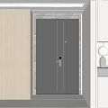 Sleek Modern Interior Featuring Black Double Door With Marble Frame And Wooden Wall