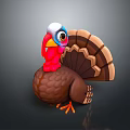 3D Cartoon Turkey With Red Wattle Colorful Head And Fan Shaped Tail Feathers