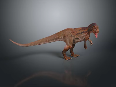 Realistic Brown Tyrannosaurus Rex 3D Model With Open Mouth And Gray Background 3d model