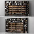Modern Black Bookcase With Glass Doors Displaying Books Wine Glasses And Decorative Items
