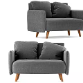 Gray Upholstered Two Seater Sofa With Plush Cushions And Wooden Legs