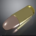 Detailed View Of Shiny Gold And Copper Bullet On Black Reflective Surface