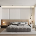 Modern Bedroom Interior With Upholstered Bed Pendant Lights And Accent Chair