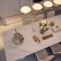 Elegant Modern Restaurant Interior With Marble Dining Table Chairs Pendant Lights And Floral Decor