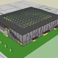 Modern Commercial Building Architecture With Gray Yellow Facade And Curved Roof Design
