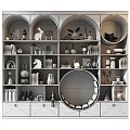 Stylish Wooden Wardrobe With Open Shelves Decorative Rabbit Figurines Vases Books And Moon Shaped Design