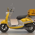 Modern Yellow Electric Scooter With Food Delivery Box For Urban Delivery Services