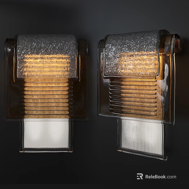 Pair of Modern Textured Transparent Glass Wall Lamps With Warm Light Design 3d model 