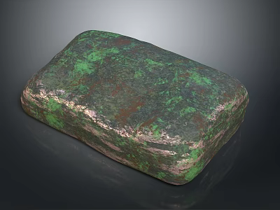 Natural Green And Dark Stone Block With Rough Surface And Organic Texture 3d model