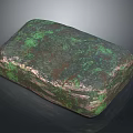 Natural Green And Dark Stone Block With Rough Surface And Organic Texture