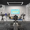 Professional Studio Setup With Large World Map Screen Cameras And Lighting 3d model