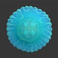 3D Model of Blue Jellyfish With Umbrella Shaped Body And Long Tentacles On Dark Background