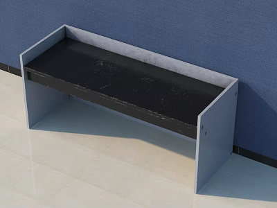 Functional Desk with Gray Frame and Black Tabletop Against Blue Wall Modern Minimalist Design 3d model
