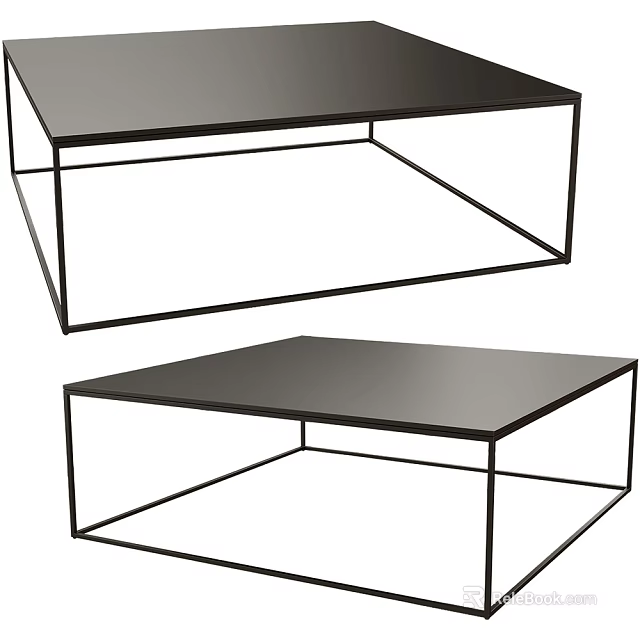 Contemporary Black Coffee Table With Metal Frame And Minimalist Sleek Design 3d model 