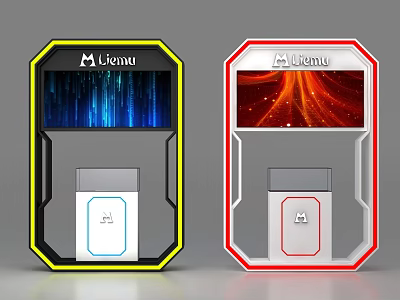 Black And Red Framed Display Shelves With Screens Dynamic Effects Mvenu Logo 3d model