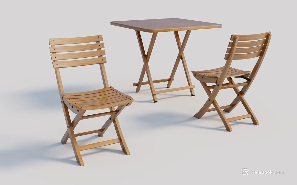 Two Practical Wooden Folding Leisure Chairs With Square Table Set Design 3d model 