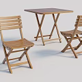 Two Practical Wooden Folding Leisure Chairs With Square Table Set Design