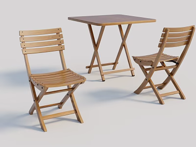 Two Practical Wooden Folding Leisure Chairs With Square Table Set Design 3d model