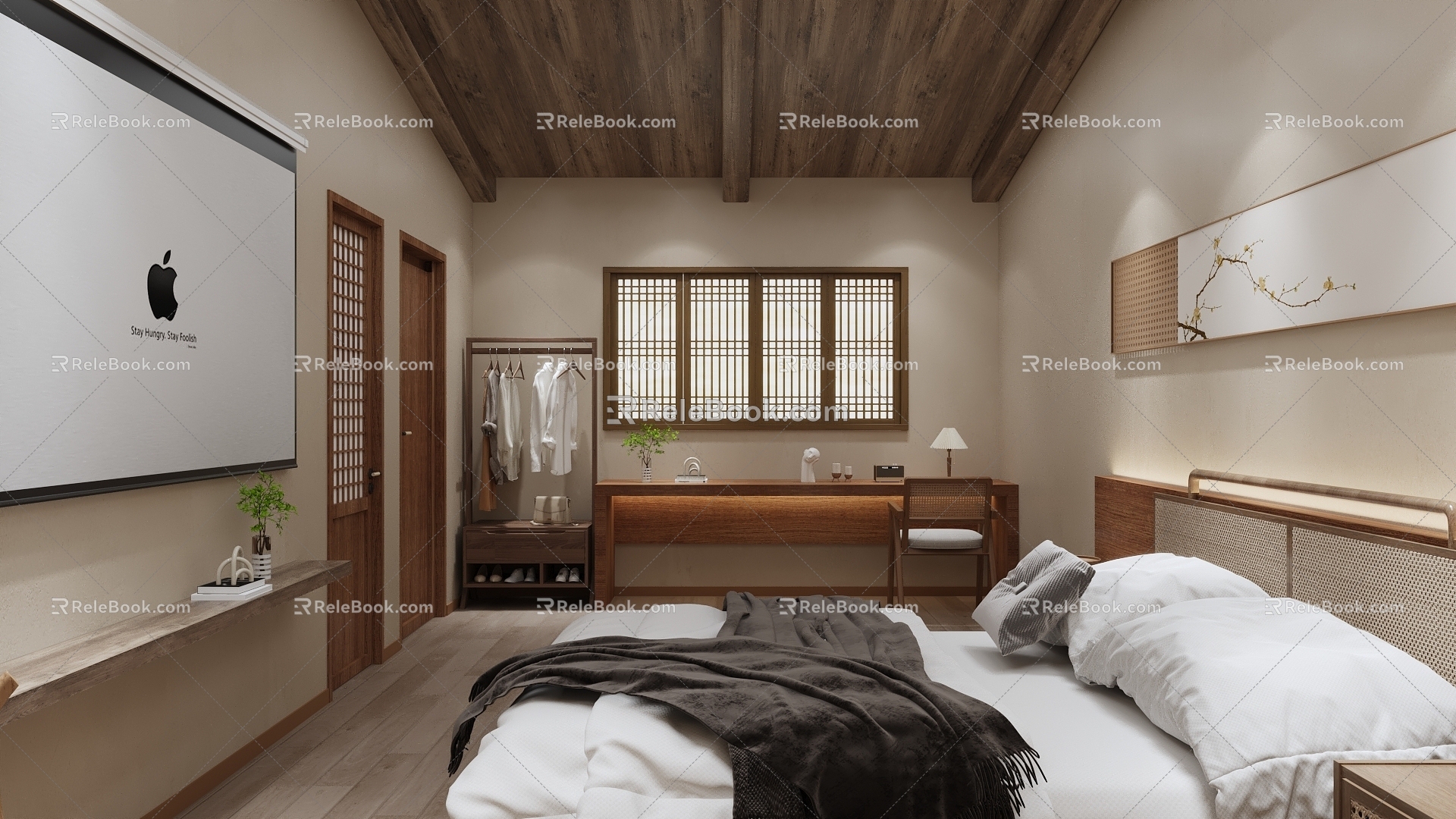 Quiet Hotel Room Double Bed House Quiet Homestay Hanging Roof 3d model