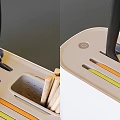 Modern Kitchen Knife Block Set With Black Handle Knives Orange Green Rings Yellow Cutting Board