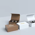 Lighting Product Packaging Boxes With Silver Accessories And Brand Logos 3d model