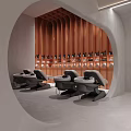 Elegant Modern Hair Salon Interior With Arched Design Hairdressing Chairs Mirrors And Lighting