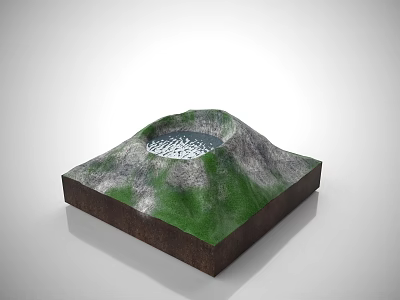 Natural Terrain Model with Square Base Green Vegetation and Grid Circular Center 3d model
